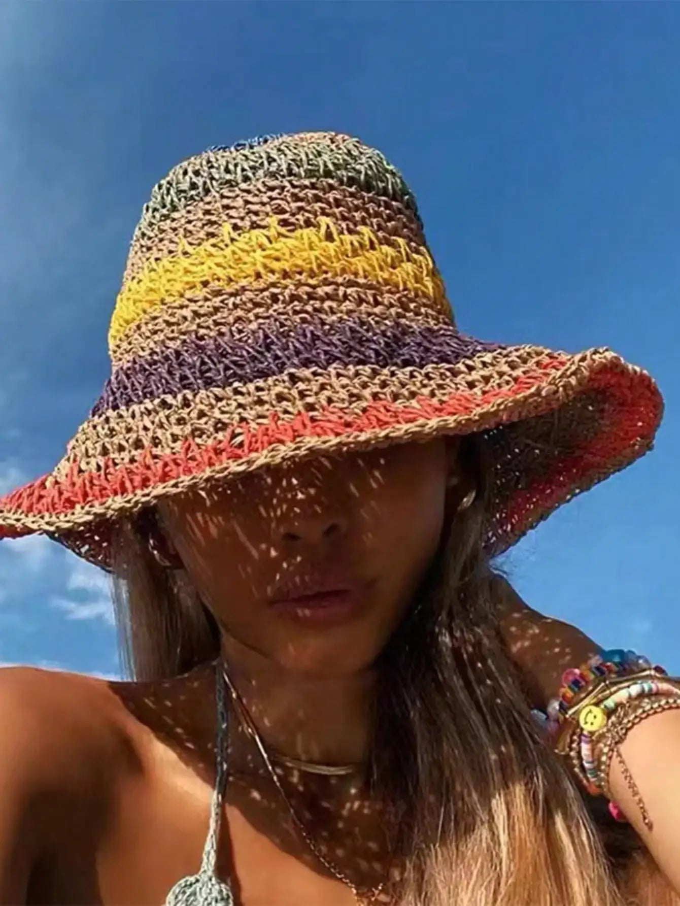 New Korean Style Multicolor Foldable Sun Crochet Hat For Beach, Travel And Vacation handmade straw hat