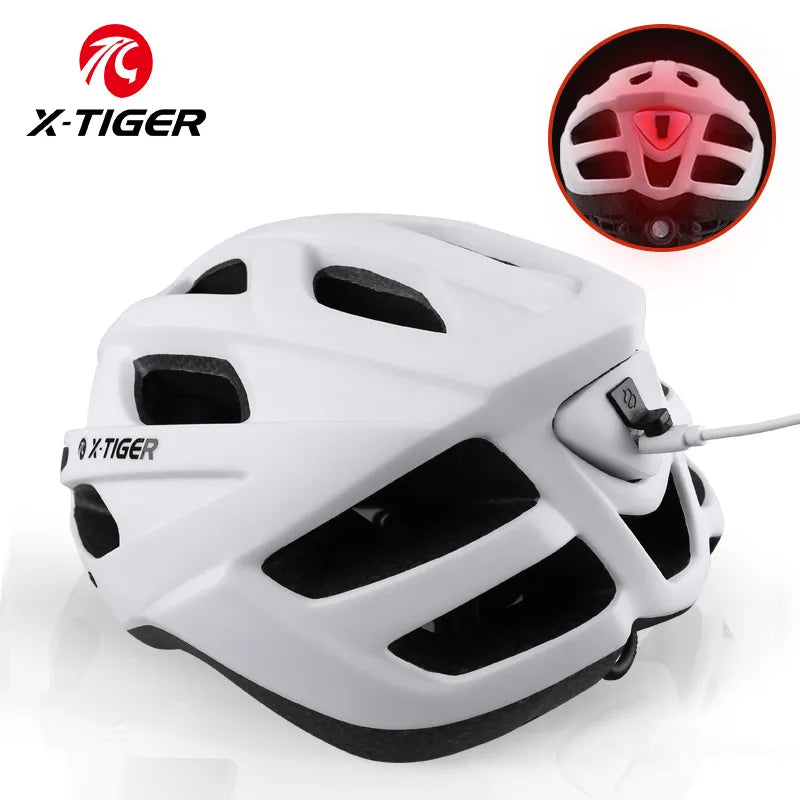 X-TIGER Cycling Helmet Man Women LED Light Helmet Road Mountain Bike Helmet Bicycle Helmet Rechargeable Brim Design Helmet