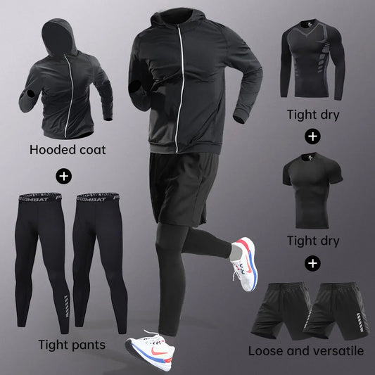 NEW Arrivals Full Set S-3XL(100Kg+) 3 Colors Running Sportswear Set Men's Autumn and Winter Fitness Wear Fast Dry Clothes Professional Training Morning Run Outdoor Cycling Sports Clothing Supplies