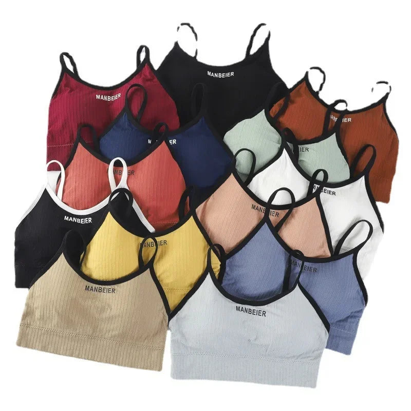 NEW Arrivals 12 Colors Girls Strapless Bra with Chest Pad Women's Outdoor Running Wear No Steel Ring Yoga Sports Wrap Chest Anti-Light Vest Beautiful Back Underwear
