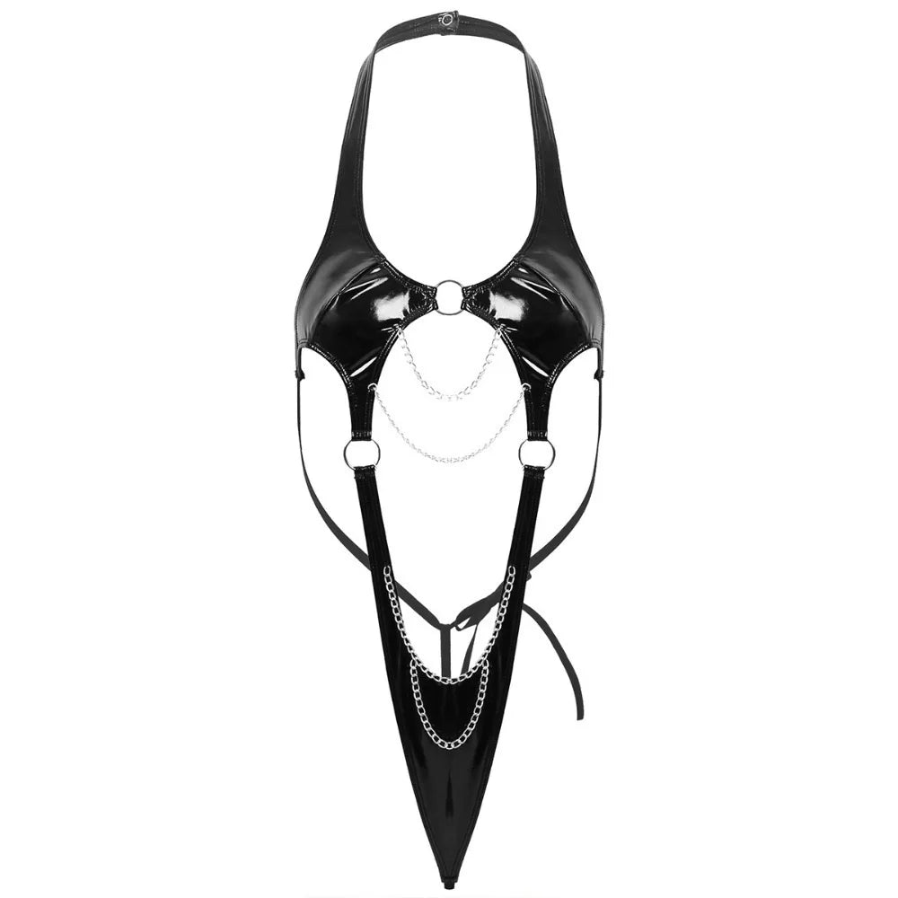 NEW S-2XL Plus Size Erotic Bodysuit Sex Clothes Bondage Clubwear Sexy Women Babydoll Underwear PU Porn Leather G-String Teddy Adult Lingerie Sex Costumes