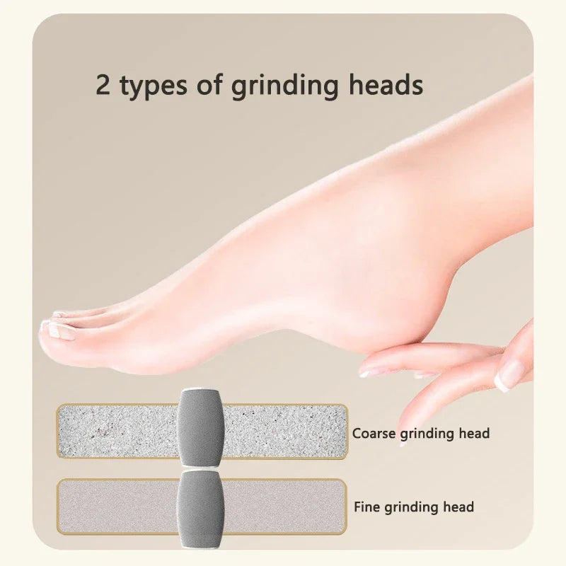 NEW 1 PC Electric Foot Grinder, Rechargeable Thick Leather Polishing Foot Grinder, and 2 Different Thickness Grinding Heads Callus Remover Device Pedicure Accessories