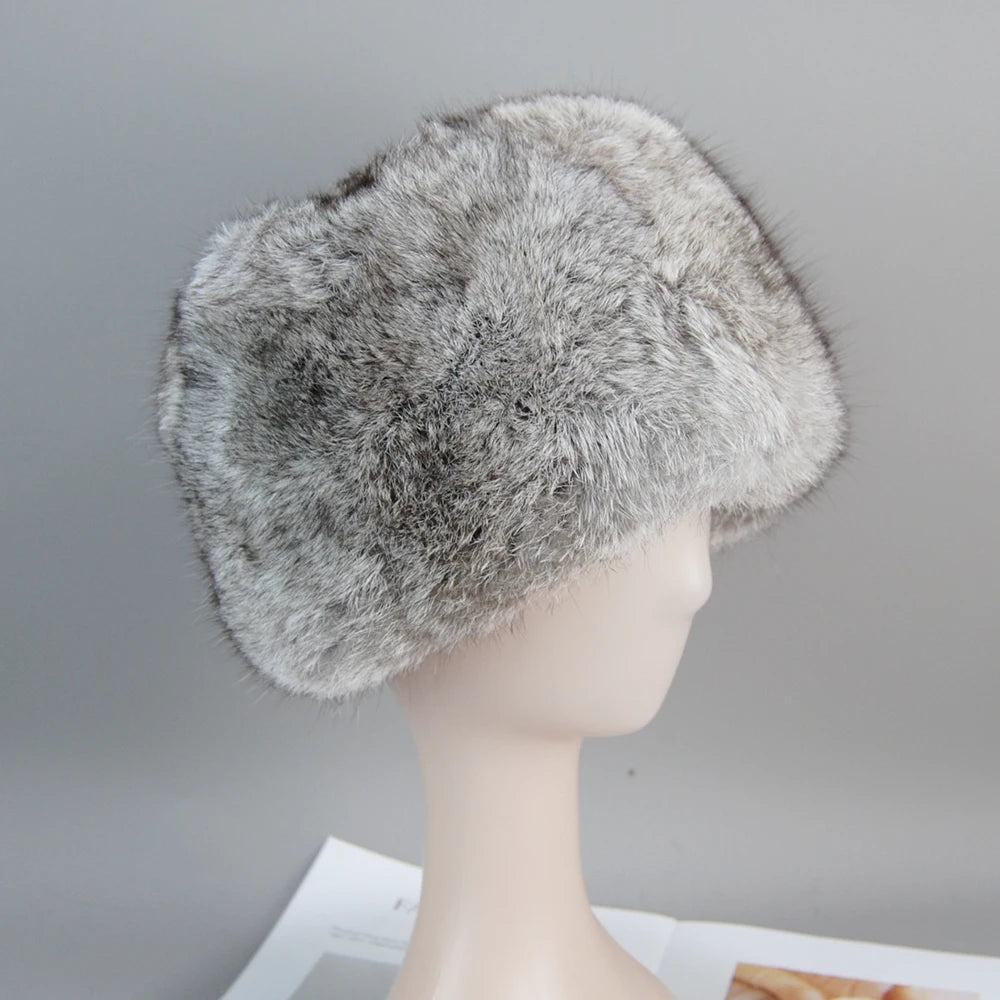 BRAND NEW Siberian Style Women/Men  Luxury Real Rabbit  Fur Hat Winter Warm Snow Clothes Supplies Beanies Cap Head Ears Cover For Winter Warm Natural Real Russian Fur Headgear Female Ladies Luxury Fashion Clothing Accessories