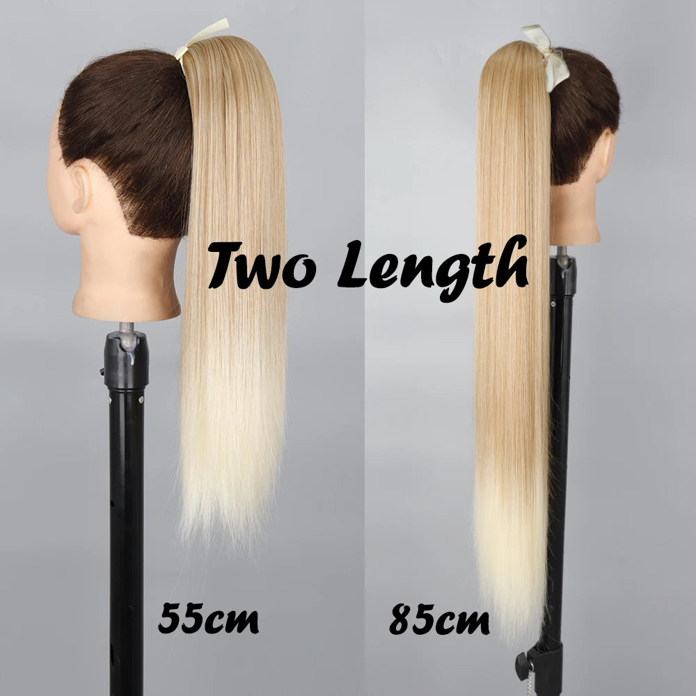 NEW  Synthetic Long Straight Wrap Around Clip In Ponytail Hair Extension Can Be Permed Heat Resistant Pony Tail Fake Hair