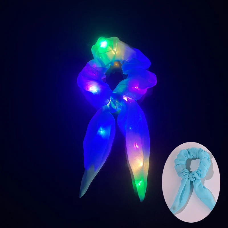 1/10/20 PCS Set LED Luminous Earrings Scrunchies Glowing Hairband Girl Light Up Hair Scrunchy Rave Festival Party Night Clubwear Headwear Supplies Hair Accessories