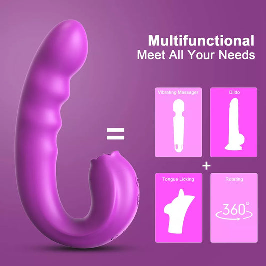 Adult Clitoris Likken Roterende G Spot Vibrator, 3 In 1 Clit Tong Dildo Vaginale Vibrerende Stimulator 10 Modes Speeltjes Voor Vrouw