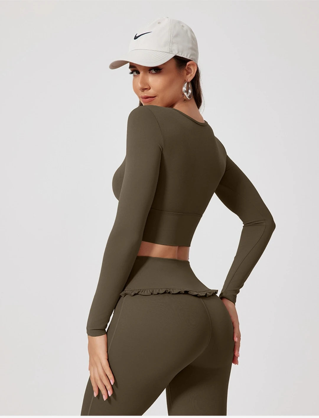 2PCS Set S-XL 6 Colors Naked Square Neck Yoga Set Sports Fitness High Waist Nude Quick-drying Long-sleeved Outdoor Running Workout Clothes Gym Suit