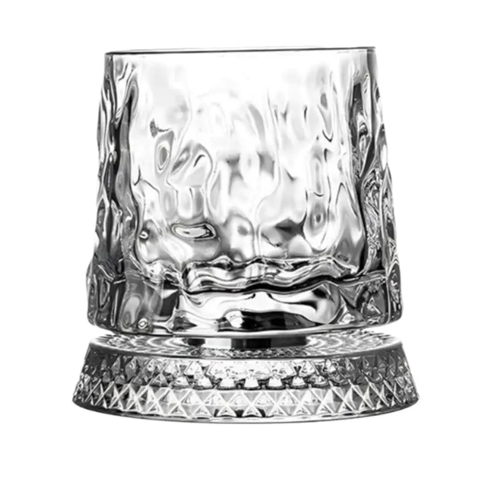 NEW 280ml Crystal Luxury Elegant Liquor Cup Rotating Whiskey Porcelain Glass Crystal Bottom Diamond Ice Flower Bubble Pattern Spinner Home Barware Glass Cup