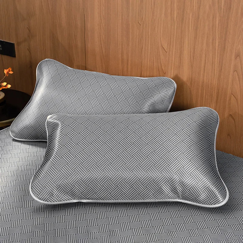 3 PCS Set 5 Colors Summer NEW Breathable Cooling Sheet Set Antibacterial Skin-Friendly Sleeping Mat Pillowcase Comfortable Air Condition Mattress Home Bedroom Bedding Supplies