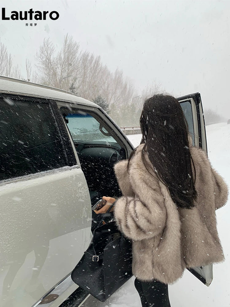 High Quality Luxury Autumn Winter Warm Snow Clothes Oversized Loose Casual Soft Thick Warm Hairy Faux Fox Fur Coat Women Long Sleeve Fluffy Jacket Female Girls Luxury Fashion Clothing Products