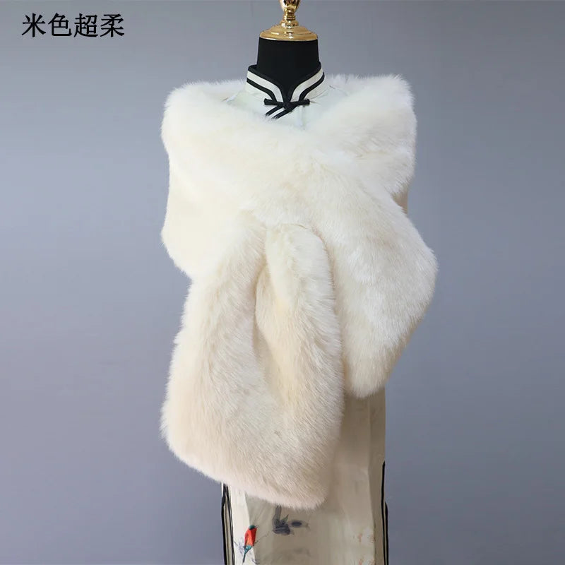 NEW Arrivals 32 Colors 160*22cm Women Luxury Warm Faux Fox Fur Shawl Winter Ladies Plush Scarf Wraps Cloak Coat Wedding Long Cape Scarves Girls Ladies Luxury Fashion Clothing Products