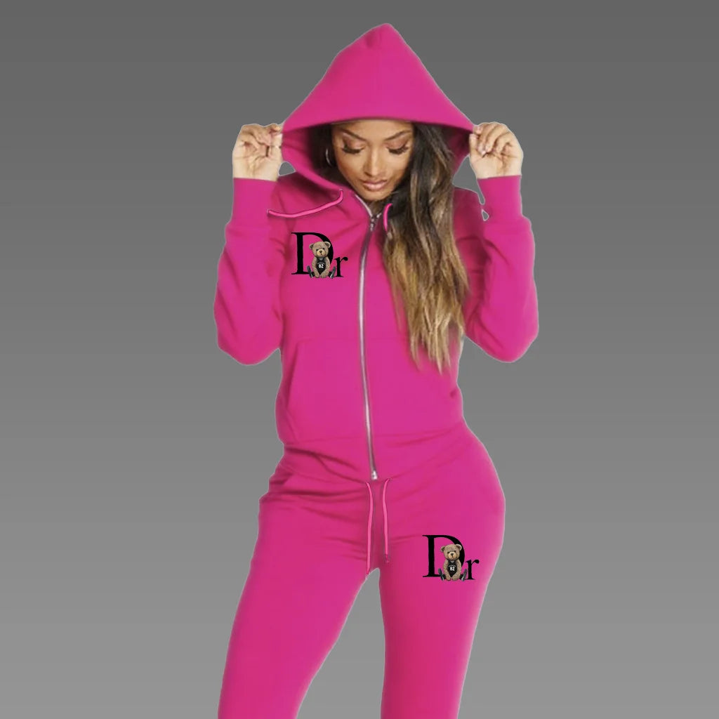 NEW 2PCS Set S-3XL UK Plus Size 9 Colors Women Sets Zipper Cardigan Hoodie Sweatpant  Designer Clothes Fashion Jogging Clothing  Female Sports Suit