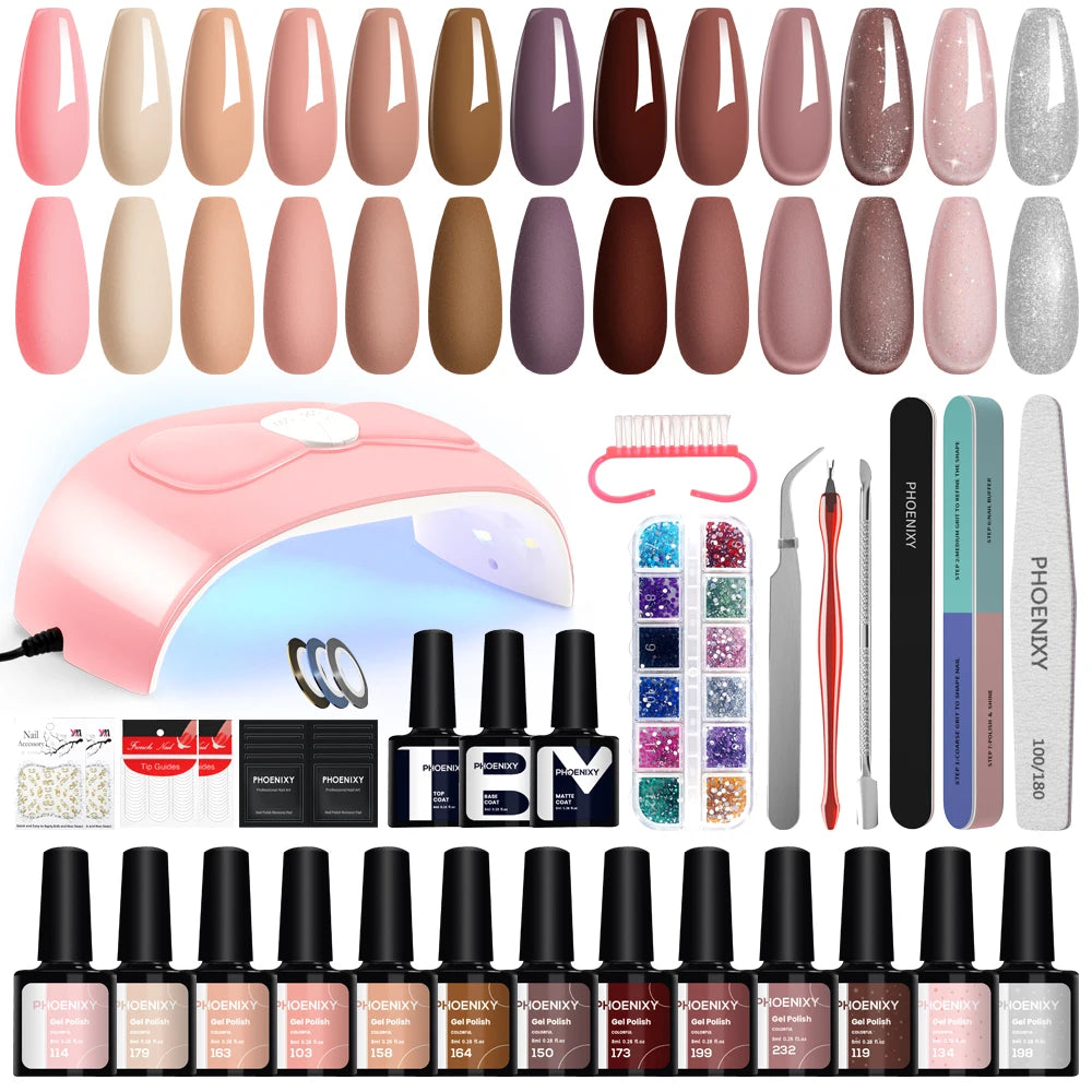 NEW Arrivals High Quality 20PCS Set 162 Colors Gel Nail Polish Set with UV LED Nail Lamp Semi Permanent UV Gel Varnishes Soak Off Complete Nail Art Tools Set Manicure Pedicure Kit Cosmetic Supplies