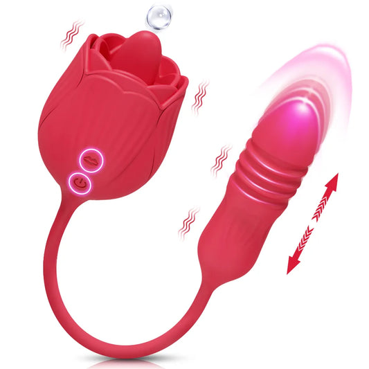 Rose Toy Dildo Thrusting Vibrator for Women Egg Clitoris Sucker Stimulator Tongue Licking Adults Goods Sucking Sex Toys Female