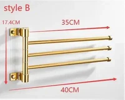 NEW 4 Rods Golden Light Luxury Aluminum Wall Mounted Rotating Towel Rack Bath Rail Hanger Towel Holder Bathroom Accessories Storage Rack