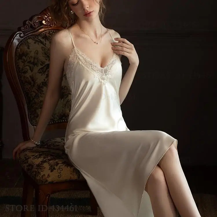 2 PCS Set S-3XL Plus Size Satin Ice Silk 3 Colors Curvy Ladies Long Robe Nightgown Set Pajamas Elegant Kimono Bathrobe Gown Sleepwear Summer Sexy Women's Home Wear Loungewear