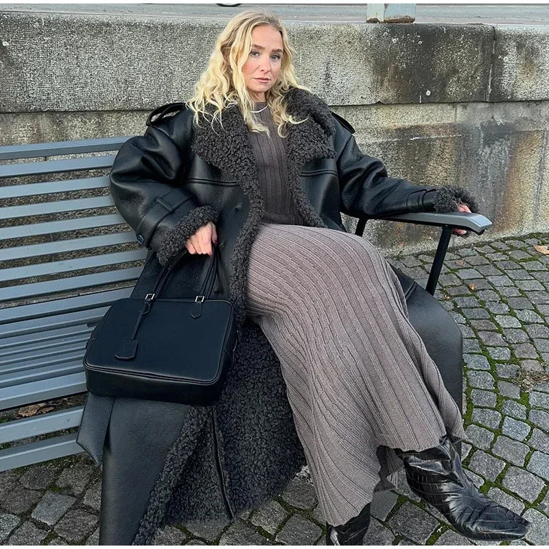 Low-Price Sales are Limited NEW Arrivals Leather Lamb Wool Patchwork Long/Short Coat Women Solid Lace Up Lapel Short Jacket Autumn Winter Thicken Snow Streetwear Outwear Girls Ladies Luxury Fashion Clothing Supplies