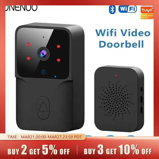 ONENUO WiFi Doorbell Home Tuya WiFi Wireless Doorbell DC AC Battery Powered Camera Bell with Alexa Google Doorbell Camera