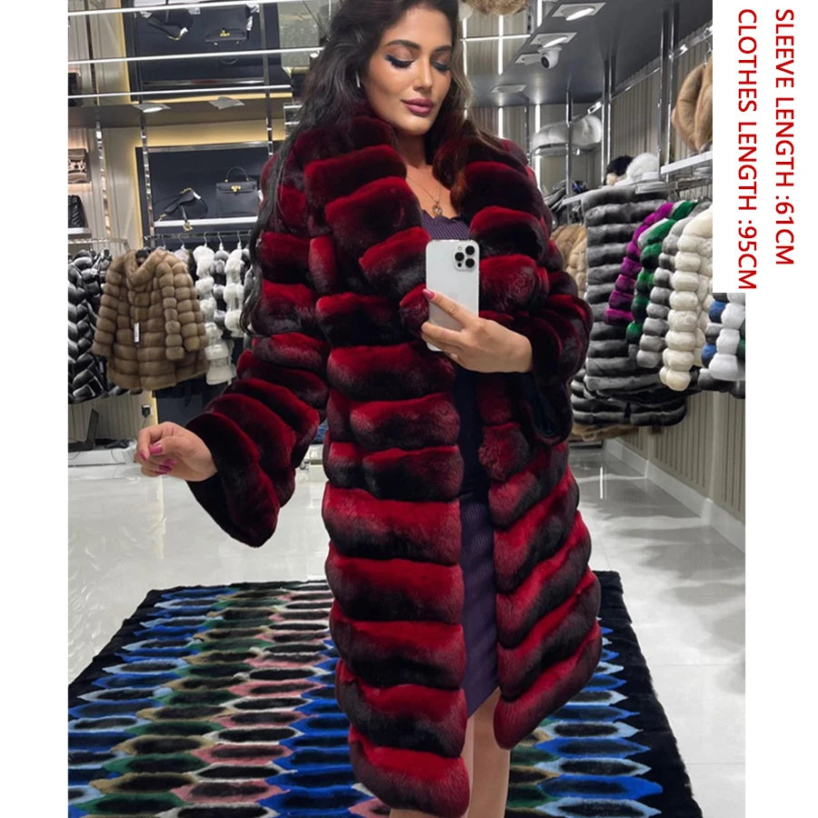 NEW Arrivals UK S-3XL Big Size 5 Colors Women's Luxury Real Chinchilla Long/Short  Winter Coat Chinchilla Real Natural  Rex Rabbit Fur Coats Women Ladies Luxury Winter Fashion Apparel Products