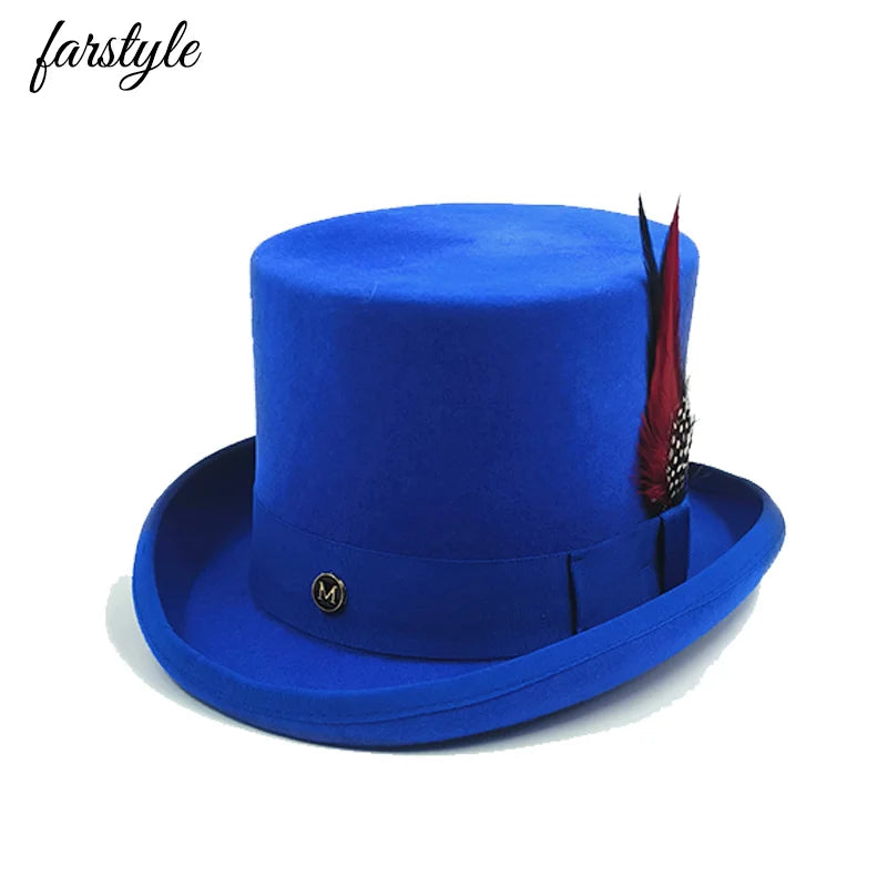 NEW Arrivals British President Men Luxury Top Hat Presidential High Hat British jazz Top Multi-Colors Hats Gentleman Evening Wedding Party  Flat Felt Hat Formal Tuxedos Costume Apparel Accessories Male Luxury Fashion Clothing