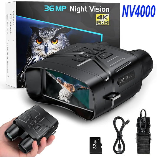 NEW 4K Night Vision Professional Goggles Binoculars with 5000mAh 32GB Card Rechargeable Battery, Can Save Photo and Video,3'' HD Screen for Camping & Security