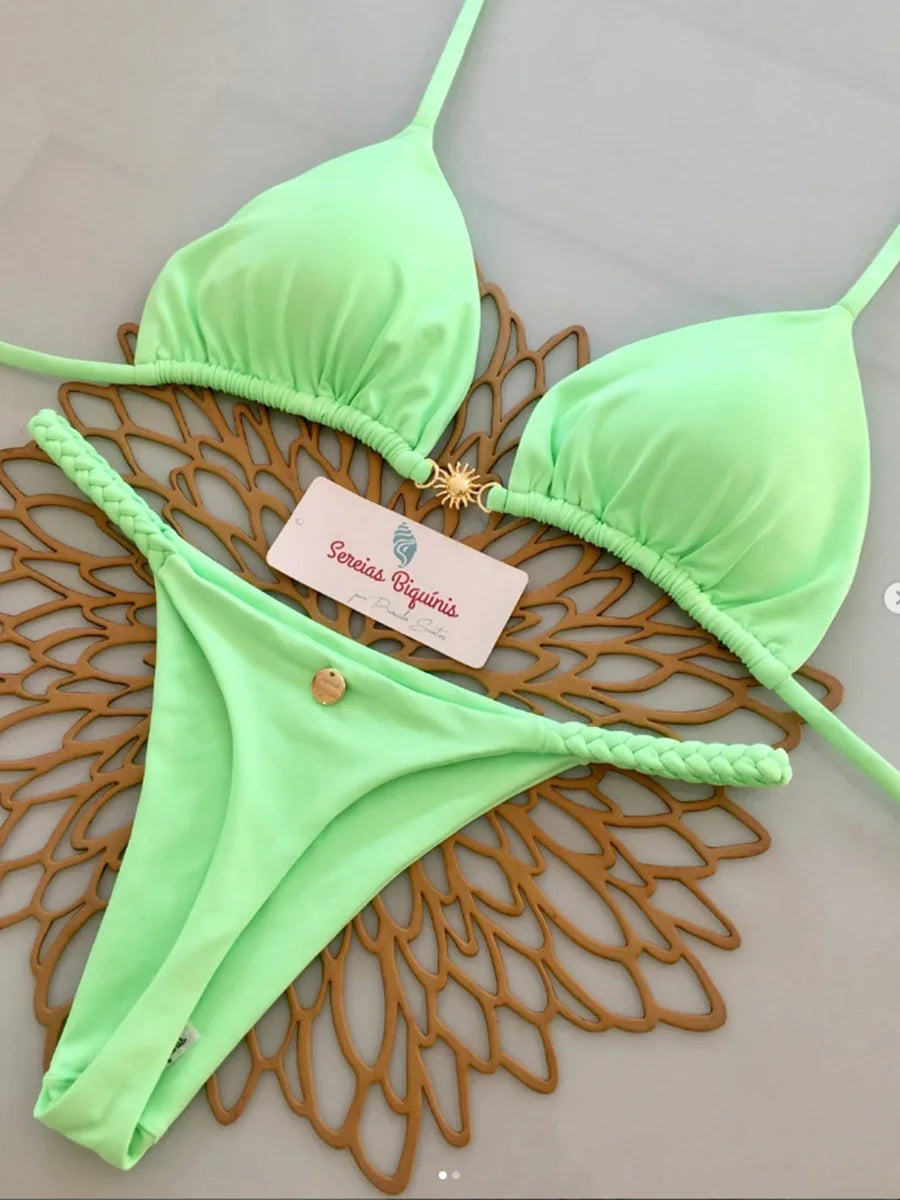 Micro Bikinis 8 Colors Women Swimsuit New Sexy Swimwear Halter Bikini Set Brazilian Biquini Female Thong Beachwear Party Wear