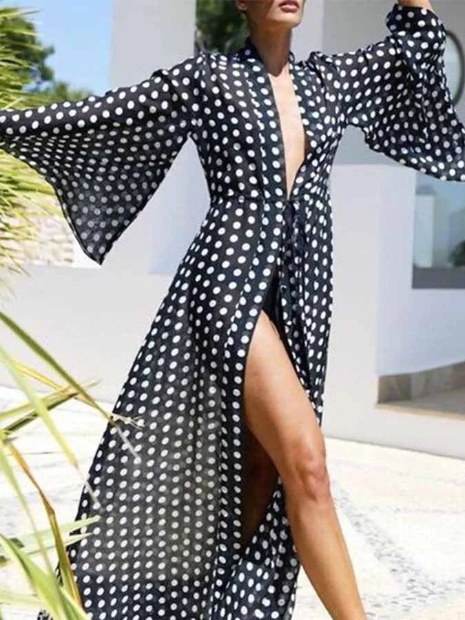 Polka Dot Printed V-Neck One Piece Swimsuit and Cover Up Women Fashion Swimwear Beach Outfits Luxury Bathing Suit Beachwear