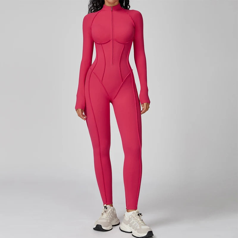 5 Colors Women's Running Onesie Athletic Romper Pants Long Sleeve Zip Up Hiking Outfits One Piece Workout Bodycon Jumpsuits emale Sports Apparel Supplies