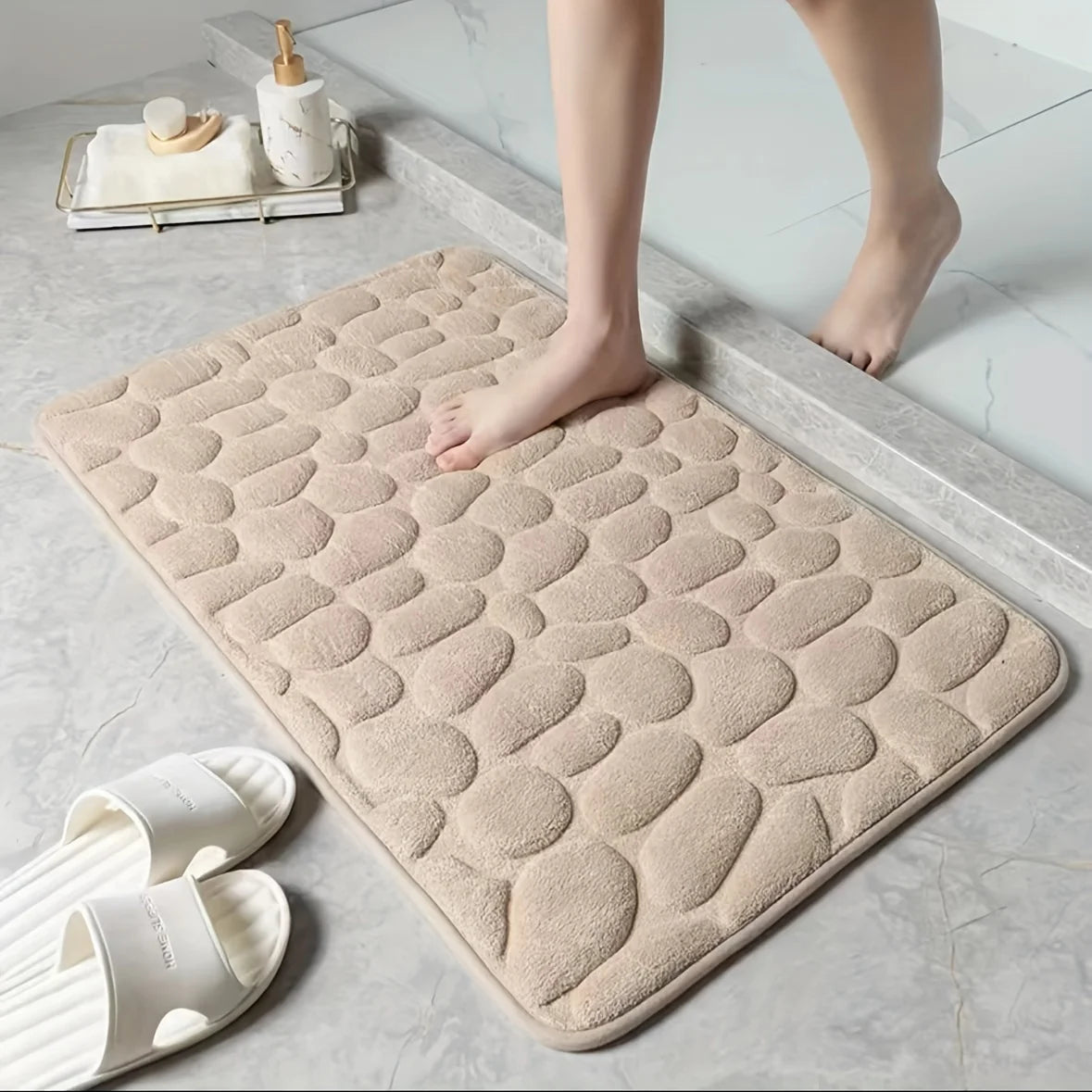 3D Memory Foam 40x60CM 50X80CM Thickened Bathroom Foot Massage Mat Fiber Carpet, Bathroom Kitchen Living Room Anti Slip Mat, Pebble Floor Mat, Household Non-Slip Entry Mat ﻿Bathroom Accessories