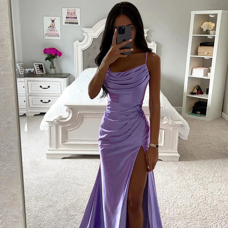 Just Arrived Luxury Satin Maxi Dress 8 Colors S-2XL UK Size  New Style Strapless Gathered Side Slit Satin Gown Sexy European And American Bodycon Evening Dress for Women