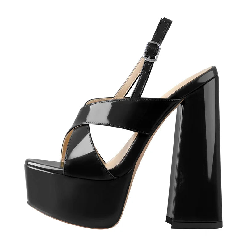 Women High Heels Shoes Sandals Platform Peep Toe Chunky Square Heels Ankle Strap Sandals Black And White Stripes Party Fashion Shoes
