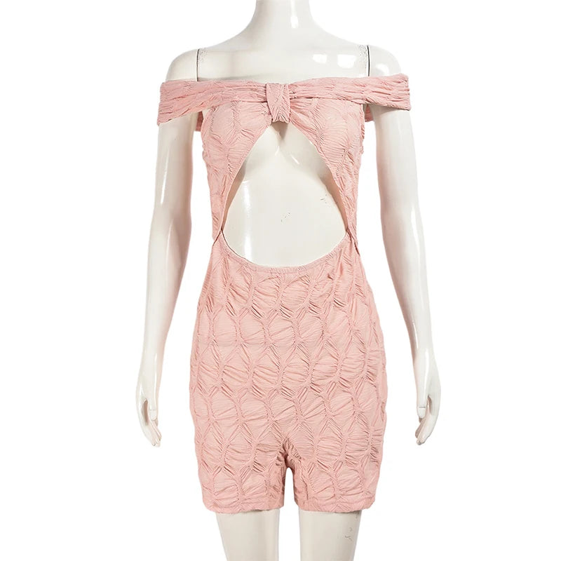 NEW Arrivals UK Size Hottie Sexy Pink Slash Neck Knitted Hollowed Out High Waisted Sleeveless Bodycon Hottie Girls Y2K Tight Summer Evening Beach Party Rompers