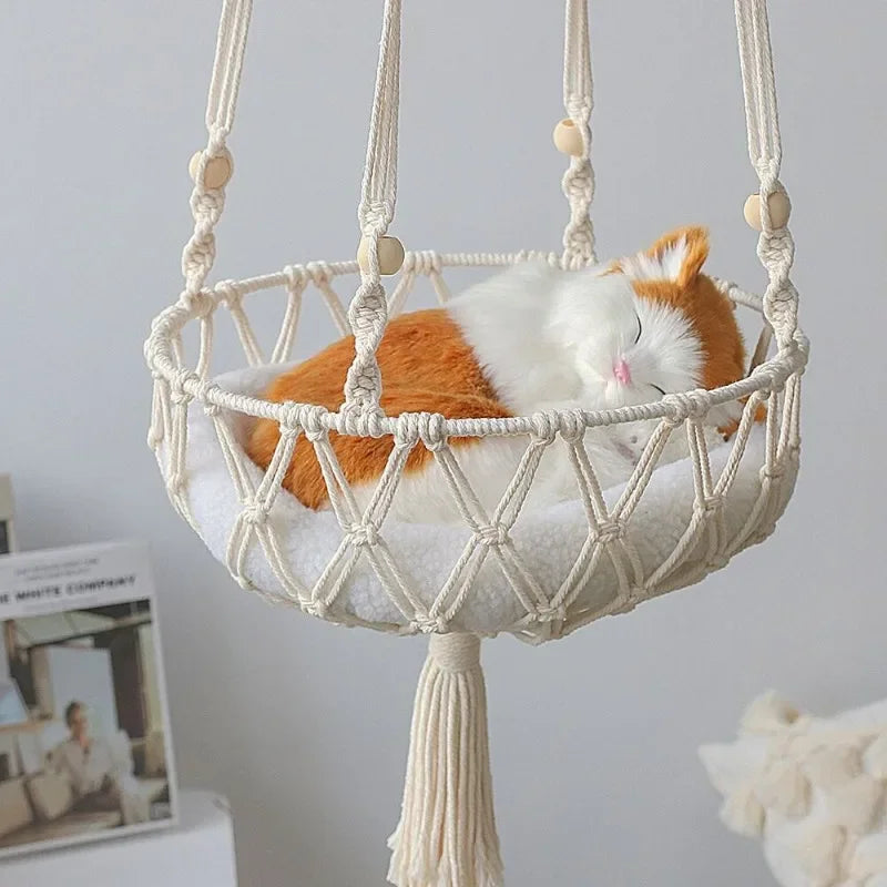 Large Macrame Cat Hammock Hanging Swing Cat Dog Bed Basket Home Pet Cat Accessories Dog Cat's House Puppy Bed Gift