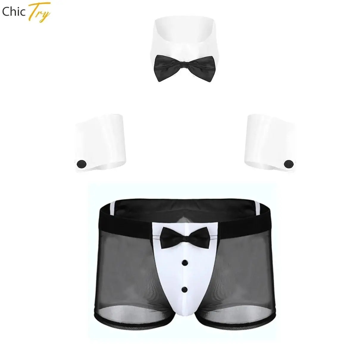 Gay/Men Cosplay Sexy Lingerie Set Waiter Stage Dancer Costumes Sexy Leather  Underwear Role Play Uniforms Nightclub Outfit