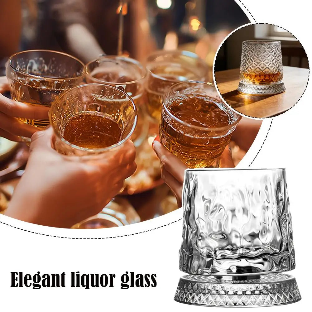 NEW 280ml Crystal Luxury Elegant Liquor Cup Rotating Whiskey Porcelain Glass Crystal Bottom Diamond Ice Flower Bubble Pattern Spinner Home Barware Glass Cup