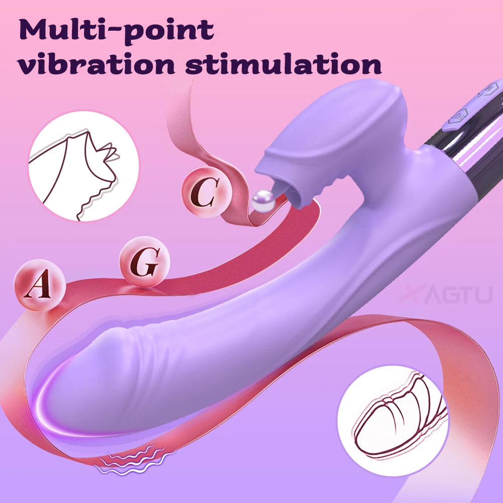 Tongue Licking Dildo Vibrator for Women Clitoris Stimulator G-Spot Vaginal Massager Powerful Sex Toy Female Rabbit Heat Vibrator