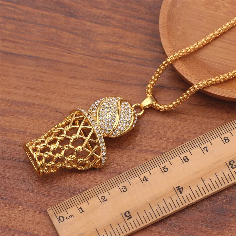 NEW Fashion Street Exaggerated Punk Basketball Pendant Necklace for Women Men Sports Hip Hop Chain Jewelry Accessories