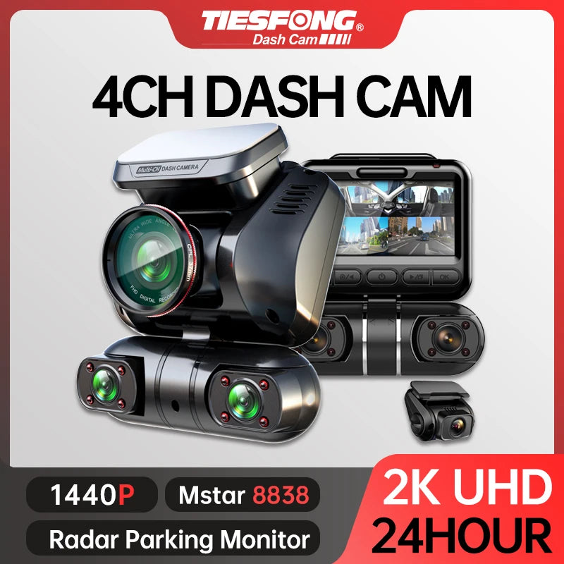 M10max 2K 1440P Dash Cam for Car DVR 4CH 360 Camera 24H Parking Monitor & GPS Night Vision Auto Video Recorder 256Gmax