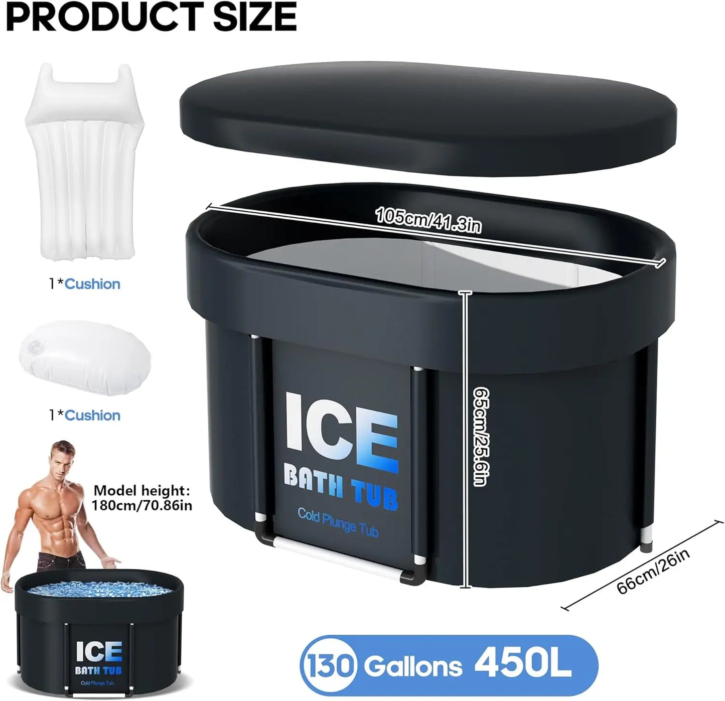 Full Set Oval Ice Bath Tub for Athletes with Cover 130 Gal Large Capacity 450L  Portable Cold Plunge Tub for Recovery and Cold Water Therapy Health Care Supplies