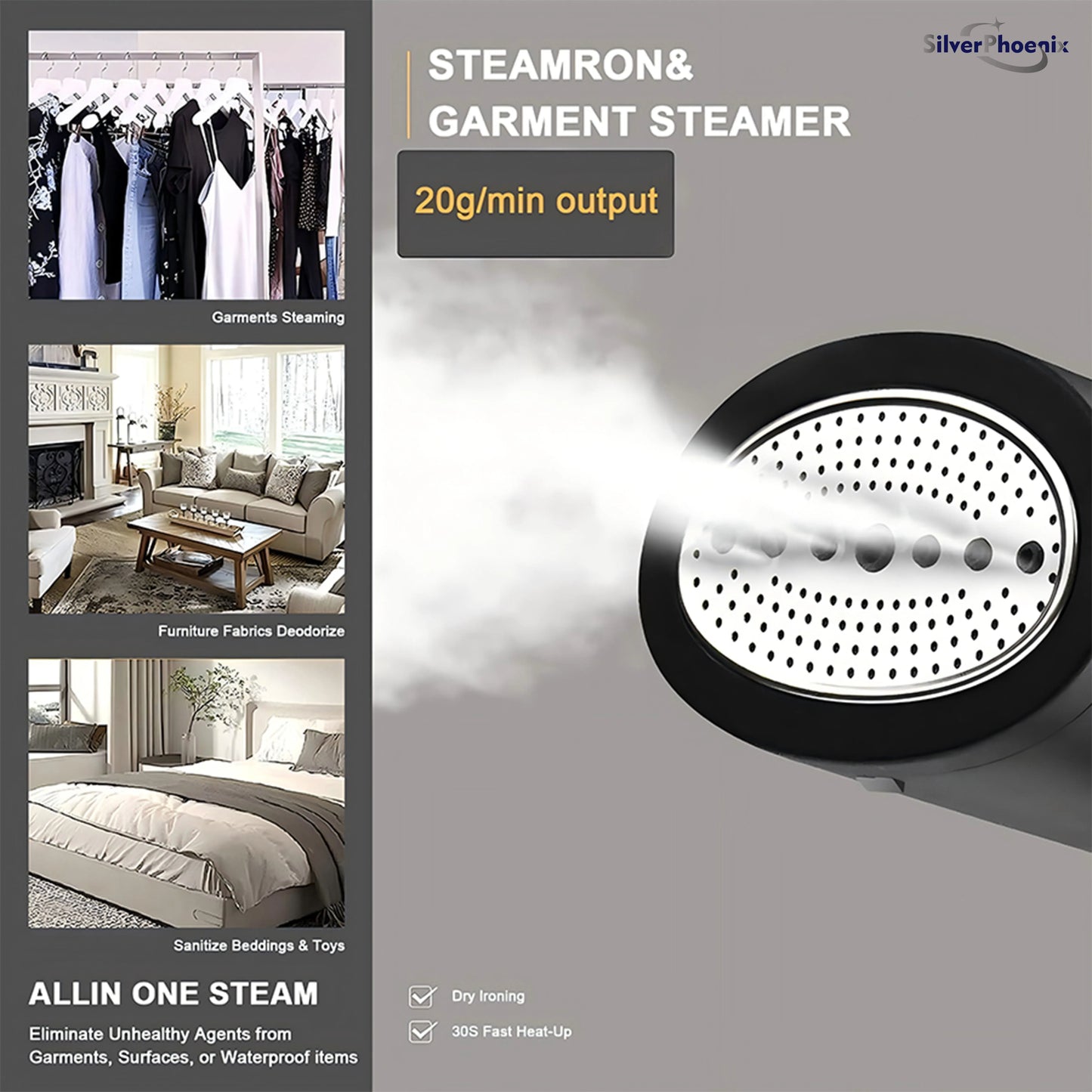 Portable Handheld Garment Steamer - 1500W Powerful Clothes Wrinkle Remover, Fast Preheating, Removable Water Tank, - Black Travel Hotels Business Trip Clothing Apparel Accessories