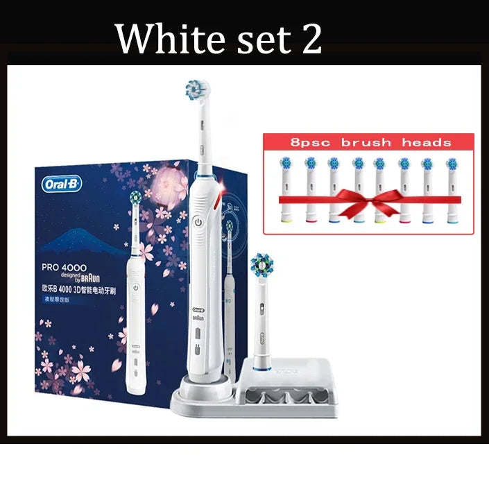 Original Oral B Pro 4000 Full Set Ultrasonic Toothbrush 3D Action Visible Pressure Monitor Electromagnetic Induction Charging Electric Toothbrush USA Origin