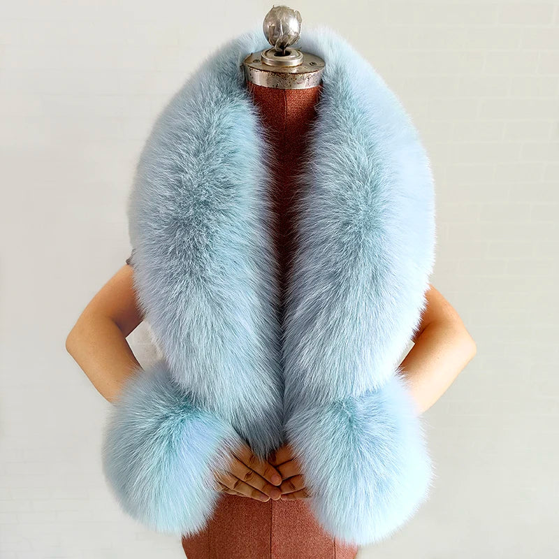 NEW Arrivals 6 Colors Set Women Winter 100% Natural Fox Fur Scarf Jacket Fur Collar Authentic Neck Scarves And Cuff Set Luxury Fox Fur Warm Neck Warmers Ladies Luxury Fashion Apparel Accessories