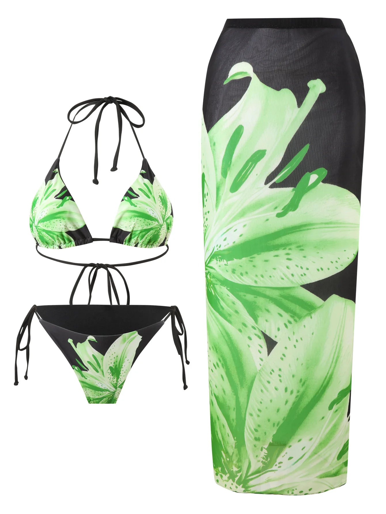 3 PCS Set 5 Colors Sexy Bikini Suit Summer Exotic Islands Vacation Separate Long Skirt Beach Tie Summer Swimwear with Chest Pad Women's Sexy Cover Ups Suit Swimming Apparel Sets