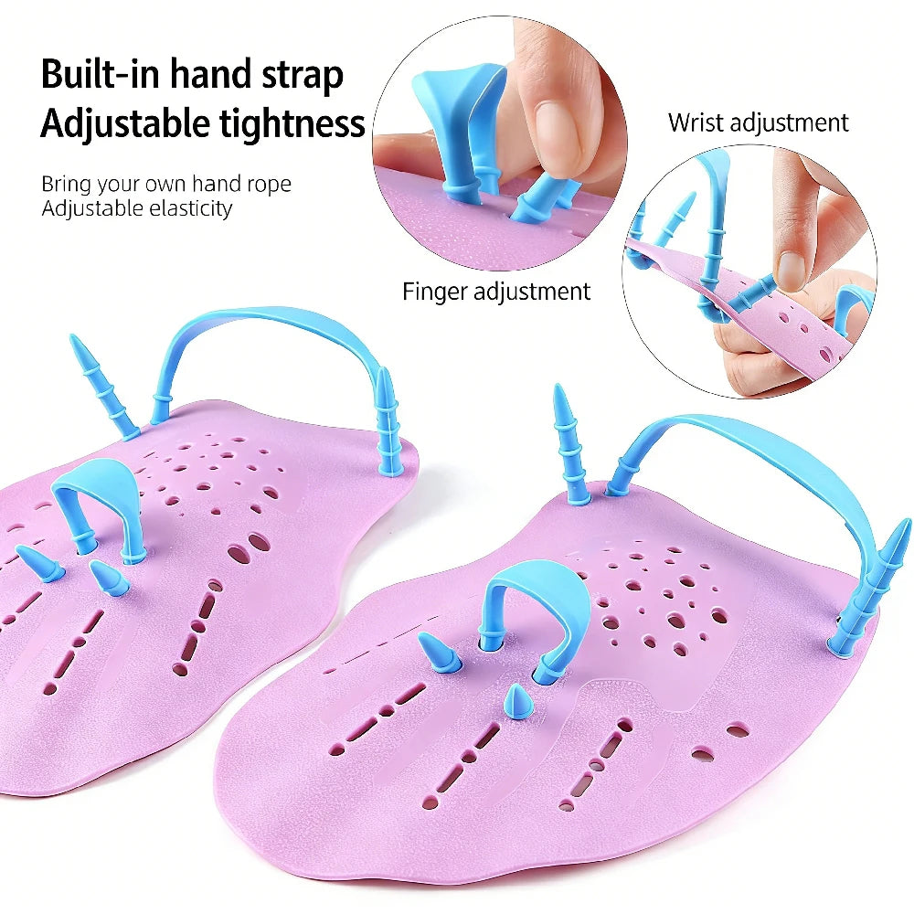 Women/Men/Kids 1Pair 4 Colors Swim Silicone Hand Paddles Swim Training Hand Support Paddles with Adjustable Straps, Water Pool Beach Swim Practice Swimming Accessories Bathing Supplies