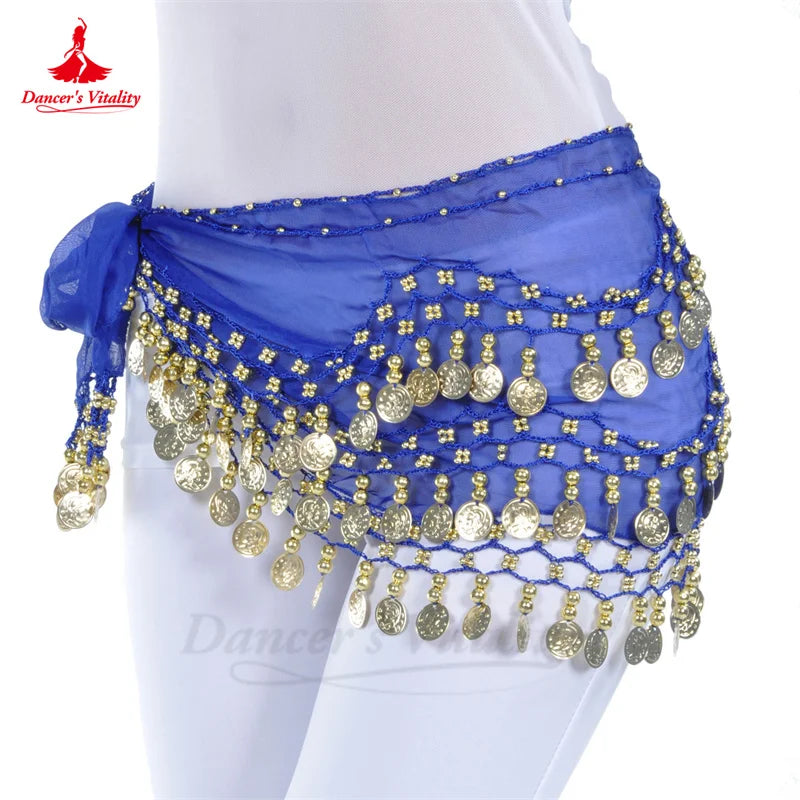 NEW Arrivals Belly Dance Belt for Women Chiffon Gold Coins Oriental Dancing Wear Accessories Girl's Chiffon Silver Coins Belly Dance Hip Scarf