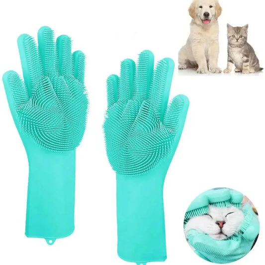 New Pet Grooming Cleaning Gloves Dog Cat Bathing Shampoo Brush Scrubber Dishwashing Cleaning Sponge Silicone Hair Removal