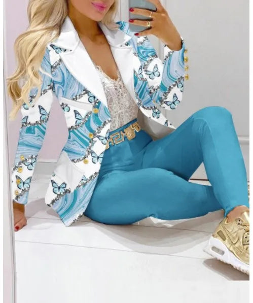 NEW Arrivals 2PCS Set S=2XL 11 Patterns/Colors Luxury Italian Suit Coat + Pants Set Evening Business Office Lady Fashion Elegant Long Sleeve Top Trousers Formal Outfit  Ladies Luxury Fashion Clothing Supplies