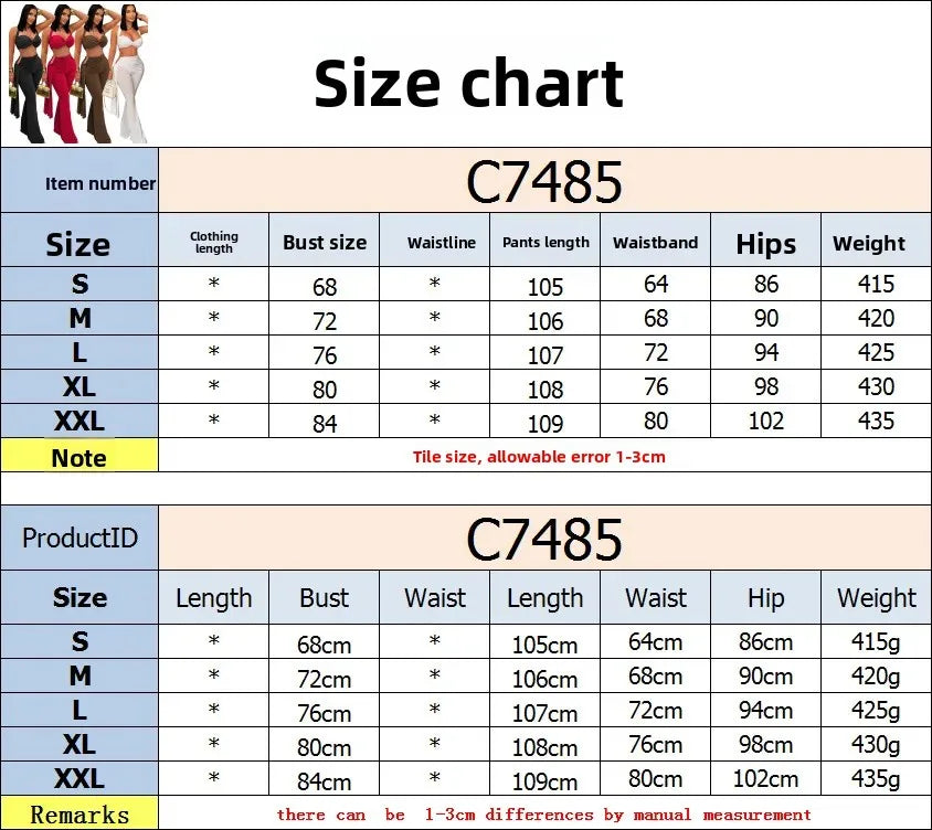 2 PCS Set S-2XL Fashionable C7485 Cross-Border Sexy Summer Strapless Long Pants Set Women's Polyester Fiber Clothing