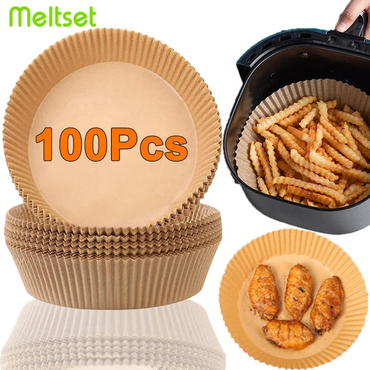 NEW Arrivals 100PCS Set Air Fryer Disposable Paper Non-Stick Air Fryer Baking Paper Plates Round Air-Fryer Paper Liners Paper Kitchen Accessories