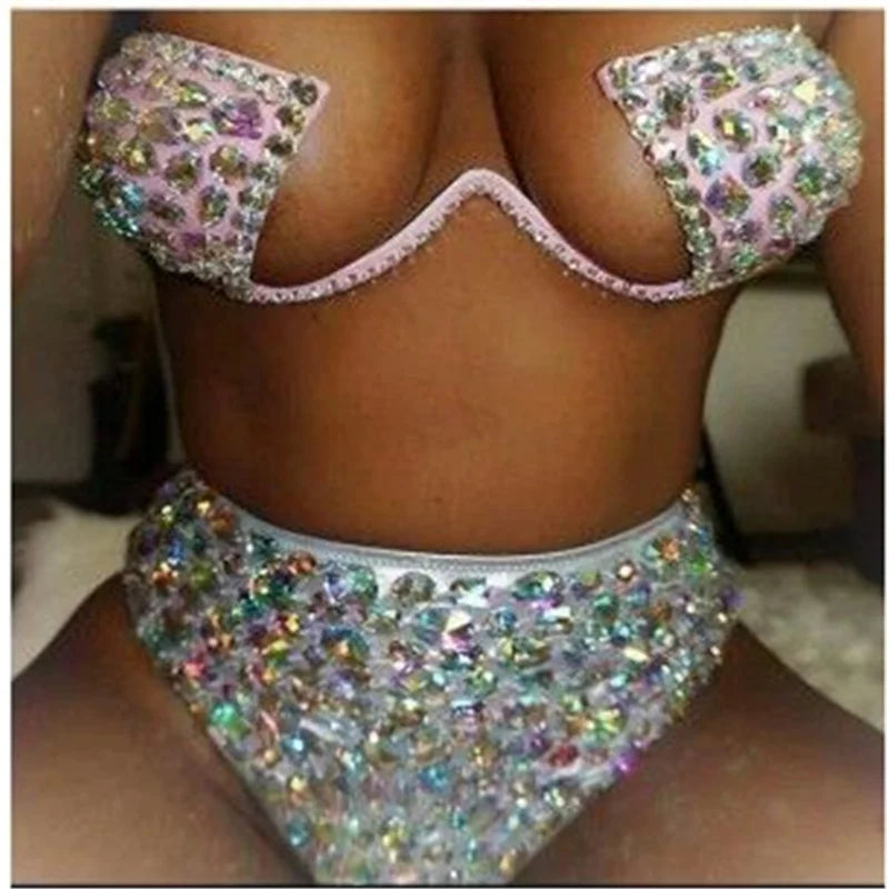 NEW Arrivals Luxurious Rhinestones Diamonds  Bikini Set Bathing Suit Sexy Women Beachwear Bling Stones Swimsuit High Quality Swimsuit Girls Ladies Summer Luxury Beach Wear